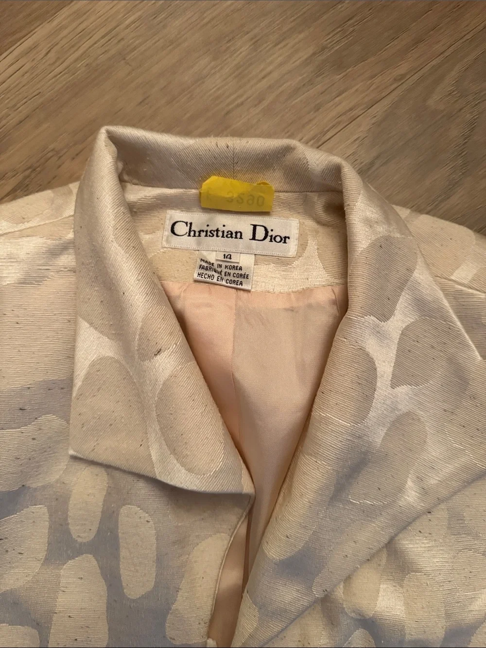 VINTAGE CHRISTIAN DIOR Cream and Beige Patterned Zip-Front Jacket + Skirt Set